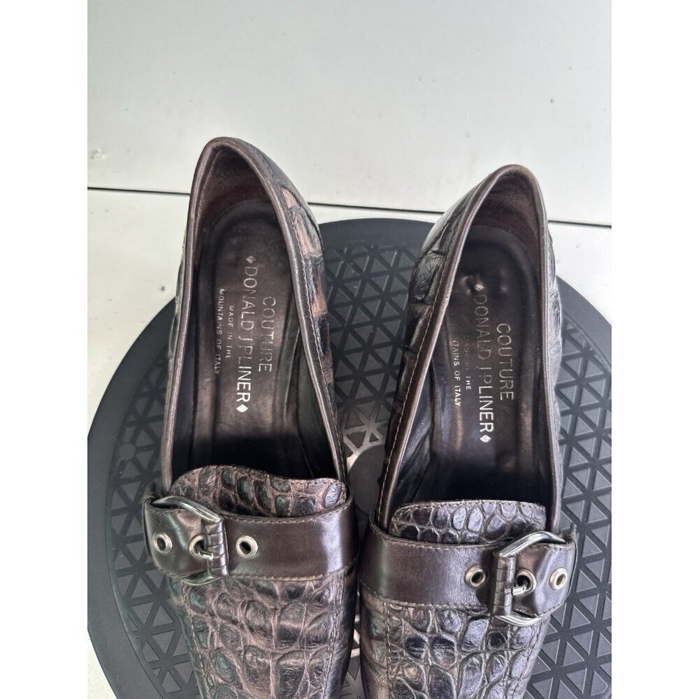 Donald J Pliner Croc Embossed Kitten Heels Brown Sz 6.5 M - Picture 2 of 8